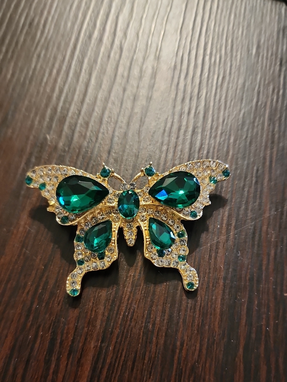 Gold-Tone Butterfly Brooch with Emerald Green Crystals